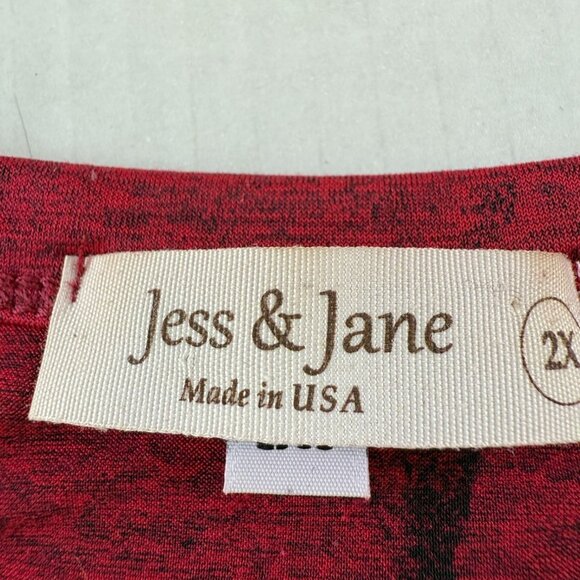 Jess & Jane 2X Tunic Top Red Black Abstract Paint Splatter Long Sleeve - Picture 3 of 9